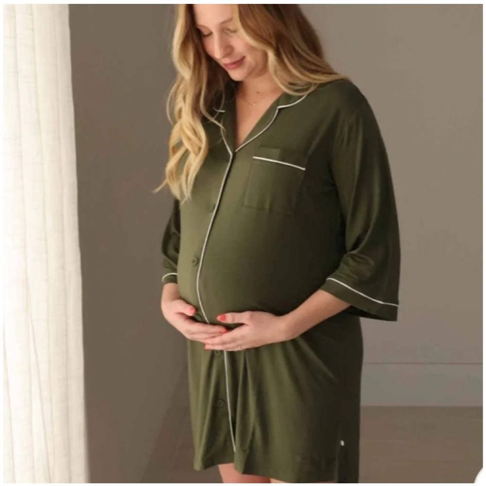 Caden Lane Olive Green Labor Delivery Gown Sz M Bamboo Button Front